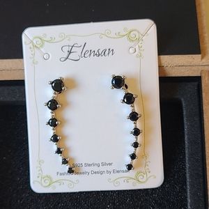 Elensan 925 Sterling Silver Earrings Black CZ
